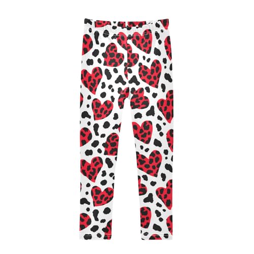 Girls Leggings Red Leopard Print Kids Length Leggings Pants Toddler Athletic Soft Hearts Tights Trousers 4T