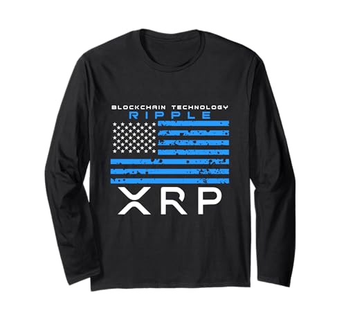 Drapeau américain XRP Ripple Technologie Blockchain Crypto Manche Longue