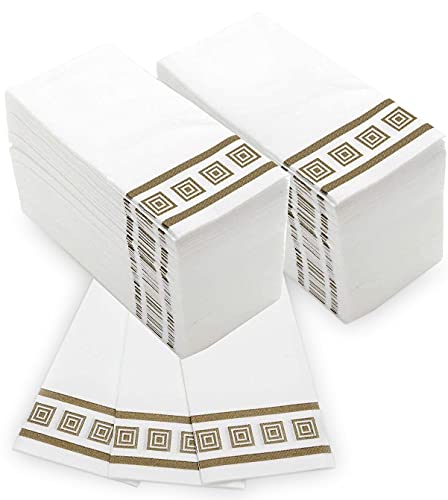 Fete Decorative Hand Towels, Gold Design 200 Disposable Linen-Feel Guest Towels – Formal Dinner, Anniversary, And Wedding Napkins For Tables, Guestrooms, And Restrooms - 8.5X4-Inches Folded #TOP10