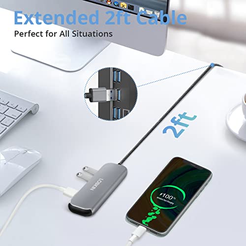 Usb 3.0 Hub,Lobkin 4-Port Usb Hub With 2Ft Long Cable,Multi Usb Port Expander,Usb Splitter For Laptop, Compatible With Windows Pc, Mac, Printer, Mobile Hdd #TOP2