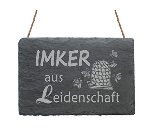 Schiefertafel IMKER aus LEIDENSCHAFT - Motiv Bienenkorb - ca. 22 x 16 cm