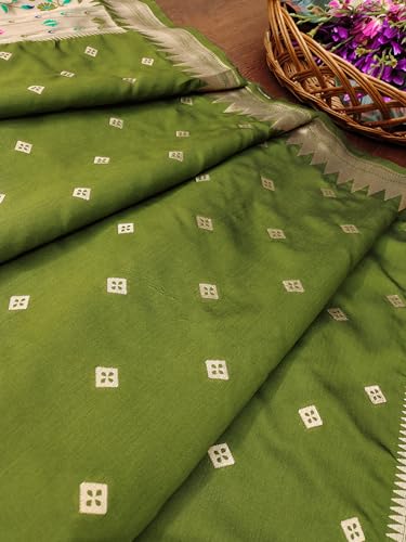Image of DEVANGI Women's Woven Paithani Banarasi Silk Dupatta /Chunni For Women, Floral Print 1 Meter Wide and 2.3 Meter Length Printed Designer Dupatta /Chunni For Girls