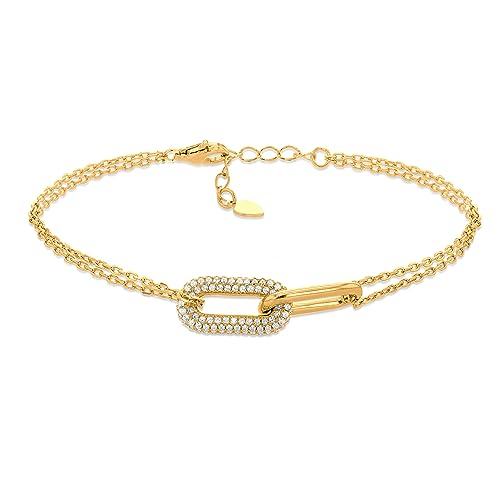 Amazon Essentials Pulsera de Eslabones Pavé de Plata de Ley Bañada en Oro