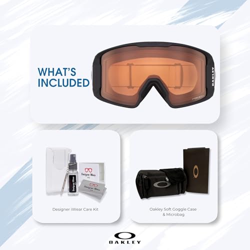 Image of Oakley Line Miner LARGE /MEDIUM Ski Goggles for Men for Women | In Matte Black, FP Black & Navy W Prizm Sapphire. Bonus kit: cleaning spray, cloth, screwdriver & mirror.