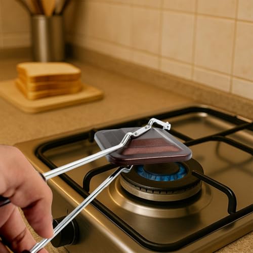 Image of MotiBa Sandwich Gas Non-Stick Aluminium | Compatibility with Gas Stoves | Flame-Proof Design | Heat-Resistant Handle | Sandwich Maker | Black (Sandwich Toaster (Regular))