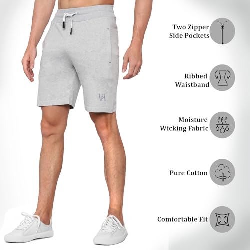 Image of NeoFlex Men's Regular Fit Cotton Shorts with Zipper Pocket - Comfortable Rich Solid Design, Essential Men's Shorts (Silver, M)