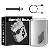 Electric Foil Shavers for Men, Waterproof Cordless Beard Trimmer with LED Display & Type-C Fast Charge, Portable Travel Electric Razor for Face, Gifts for Dad Him (Silver)