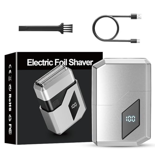 Electric Foil Shavers for Men, Waterproof Cordless Beard Trimmer with LED Display & Type-C Fast Charge, Portable Travel Electric Razor for Face, Gifts for Dad Him (Silver)