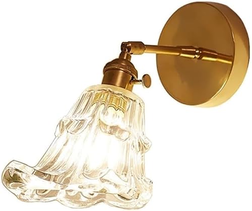TCHAUSGZUS Flower Wall Sconce - Adjustable Clear Glass & Brass Wall Light Fixture for Bedroom, Bathroom, Living Room - Vintage Gold Antique Design