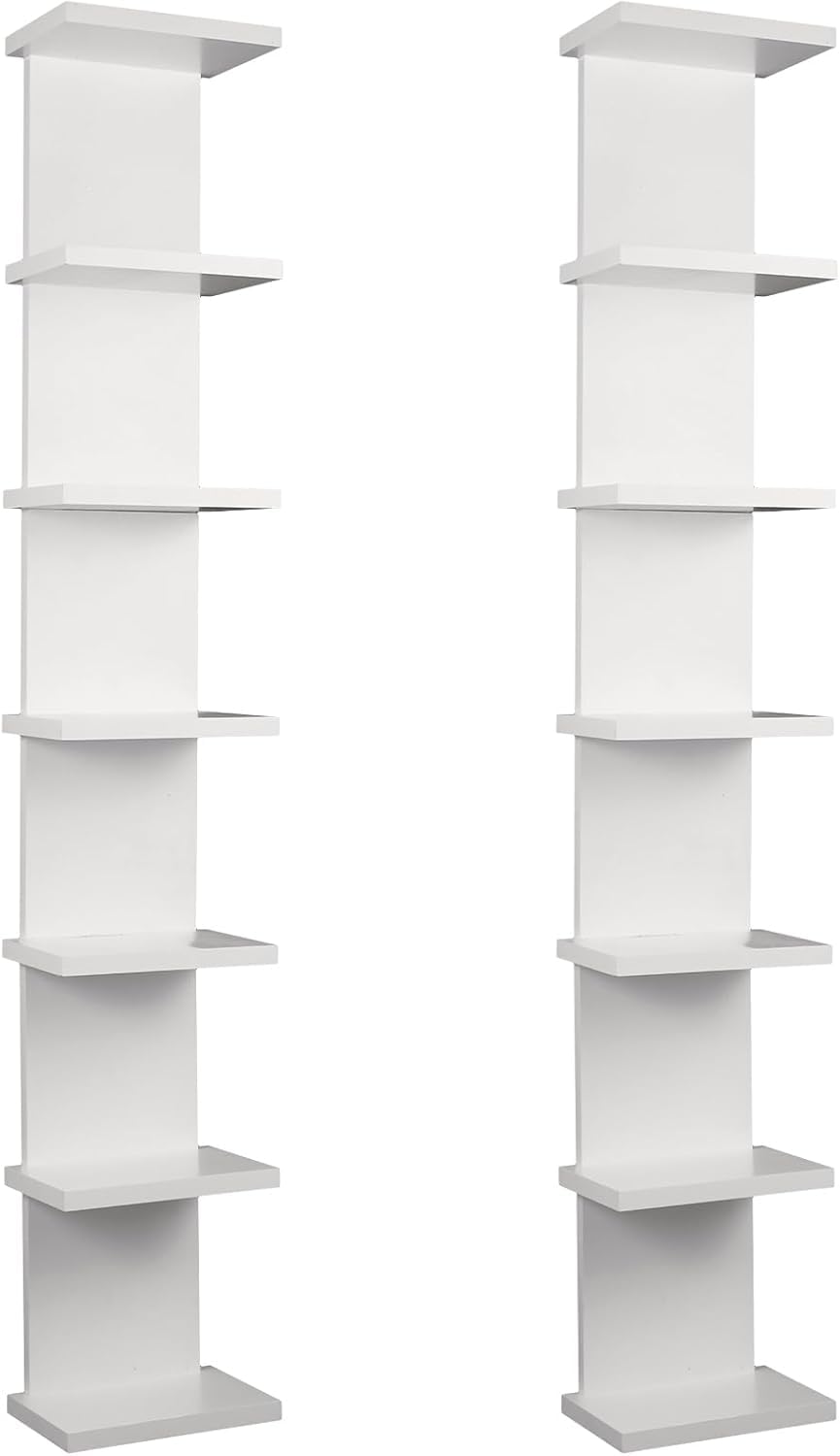 Photo 1 of YEXEXINM 2 Pack 7 Tier Wall Shelf Unit 43" White Lack Wall Shelf Display Floating Shelves for Storage Vertical Column Tower Design Floating Storage Organizer for Bedroom Living Room Home Decor