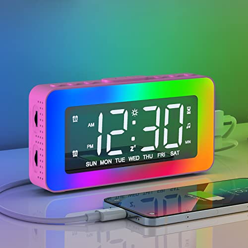 Réveil Numérique LED Avec Température - Alarme Double, Snooze, USB - Affichage Miroir 5,6 Pouces