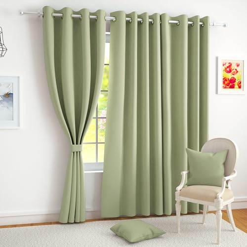 Image of Story@Home Customisable Blackout Curtains 4 to 9 Feet Long Room Darkening, Noise Reducing, Window,Door, Long Door Curtain Plain,Light Green, 100% Opacity