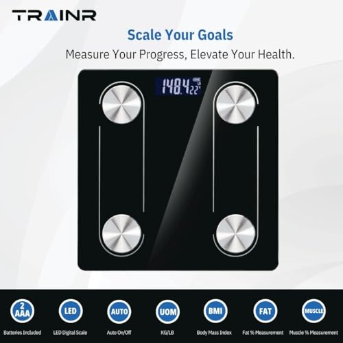 Digital Body Scale Trnr-BDYSCLE-BLK, Home Essential Body Weight Scale for People, Durable Bathroom Accessory, Compatible with Apple and Android OS, Workout and Fitness Equipment by Trainr - Image 3