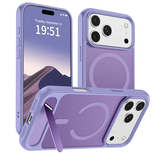 Image of SUPFINE Magnetic for iPhone 17 Pro Max Case Translucent Matte Phone Cover | (Built-in Invisible Kickstand)(Compatible with MagSafe)(Military Grade Drop Protection) Lavender Purple