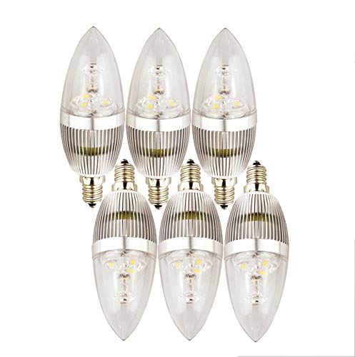 ELETA 6 Pack E12 LED Candelabra/Chandelier Bulbs, Warm White 2700 Kelvin, 250 Lumens, 3W Equivalent to 25W, Non-Dimmable, Silver Color Shell, Bullet Shape