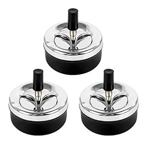 Jubaopen Assebakken, 3 stuks, draaibaar, asbak, tafelasbak, Amit deksel, nieuwigheid, moderne draaiasbak, windasbak met deksel, 9 x 9,5 cm, chroom, zwart