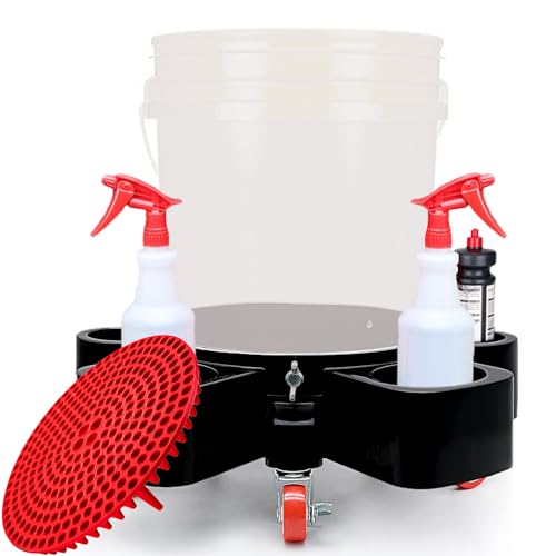 HYEIOL Heavy Duty Car Wash Bucket Dolly Kit - Smooth Rolling Detailing Bucket Dolly with Sand Filter - Car Cleaning Supplies Organizer for Easy Mobility