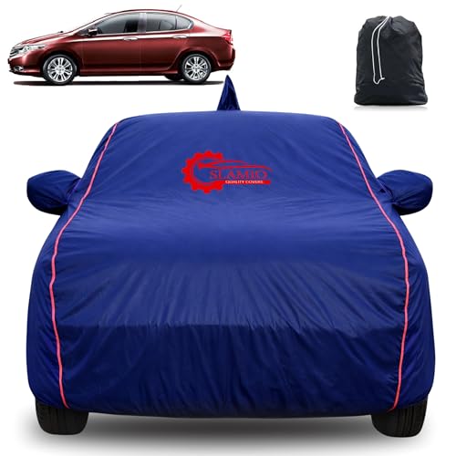 Image of 100% Waterproof Car Cover for Honda's City 2008-2013 | All-Weather, Dustproof & UV Protection | Heavy-Duty 3-Layer Fabric | Custom Fit with Mirror & Antenna Pocket | Navy Blue
