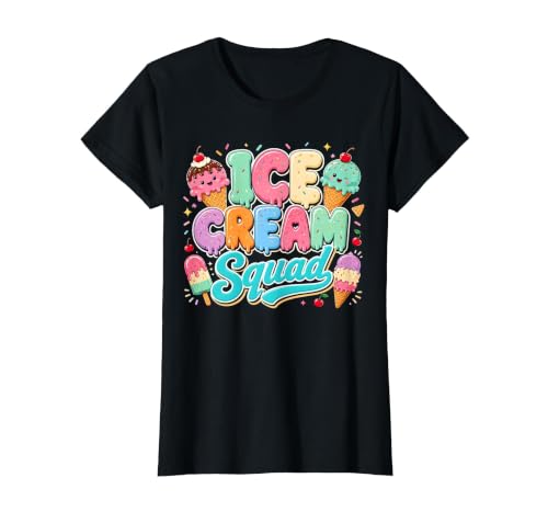 Ice Cream Squad Cute National Ice Cream Day Summer T-Shirt, Women, Black, Large