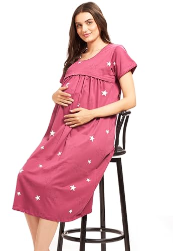 Image of AV2 Women Cotton Printed Maternity Nursing & Feeding Relaxed Fit Nighty -3149