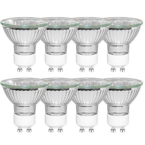 Paquete de 8 Bombillas Halógenas GU10 50W 240V, Regulable, Blanca Cálida 2800K, 500LM, MR16 Reflector Halógeno, Ángulo de haz de 45°, Dicroico Focos Halógenas, para Iluminación de Acento
