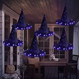 Hexenhut Beleuchtet, Halloween Deko Outdoor Und Innen, Halloween Zubehör Garten Decke Decorations Hexen Hut Zum Aufhängen Mit Led Lichterkette, Witch Hat Leuchtende für Party Cosplay Kostüm (Lila)