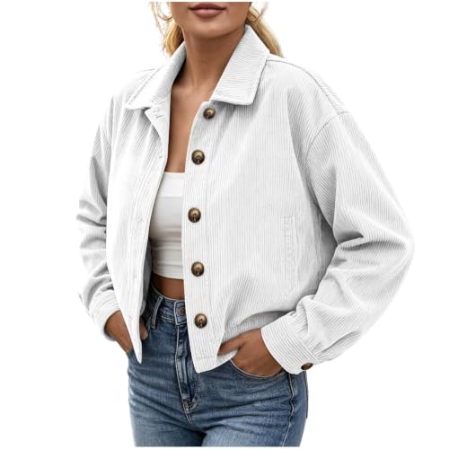 Gumipy Womens Corduroy Jacket Button Down Crop Long Sleeve Fall Cardigans - image 9