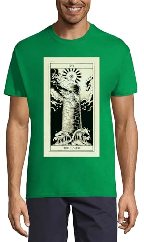 T-shirt tarot The Tower homme en coton col rond vert original