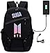 Reboundfive Kpop Bangtan Boys Bag Bookbag College Bag School Bag Zaino con porta di ricarica USB, SUGA, Big