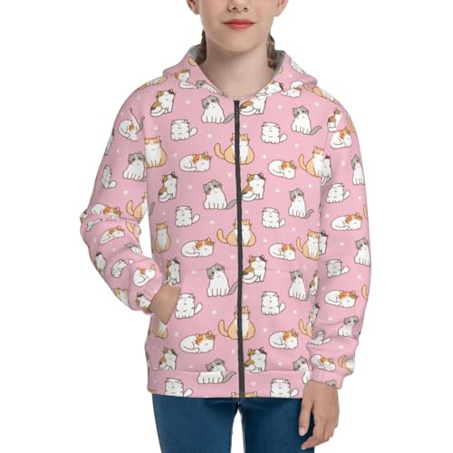 Cartoon Cat and Paw Kids Pullover Hoodies Boys Zip Up Sweatshirts Girls Athletic Clothes with Pocket3