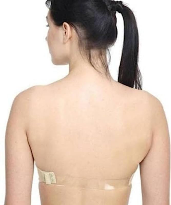 Image of Brachy Women Cotton Nylon Spandex Padded Underwire Strapless Backless Invisible Clear Transparent Back Push up Bra with (Free Extra Transparent Strap)
