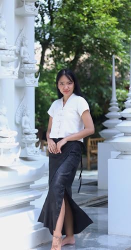 RaanPahMuang Authentic Thai Silk Wrap Skirt Waist Ties Leg Slit Traditional Art2