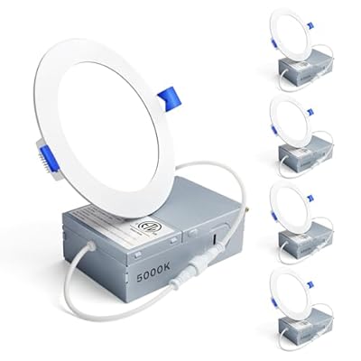 Ensenior 4 Pack 4 Inch LED Recessed Light, Dimmable, 5000K Daylight, 750LM High Brightness, 9W 120V, Damp Rated, Ultra-Thin Canless Wafer Ceiling Light - ETL & FCC & IC