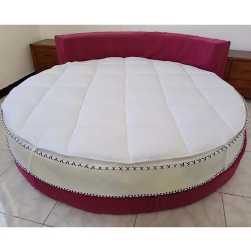 Round Mattress Topper, Quilted Design Comfort Mattress Pad Ultra Soft Fluffy Mattress Protector with Elastic Straps, White, Diameter (83inch)