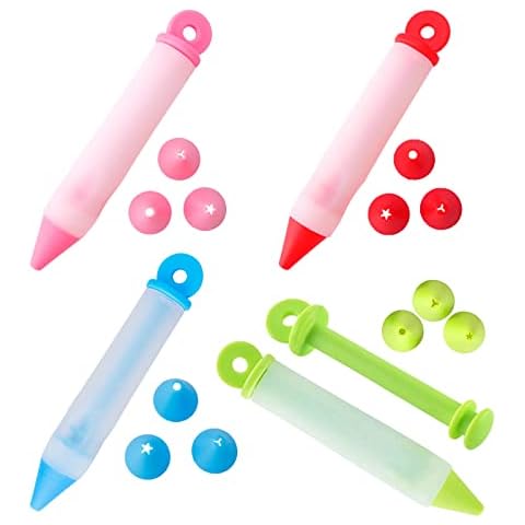 Silicone Food Writing Pen,Cake Chocolate Decorating Gun with 4 Nozzles,DIY Baking Icing Piping Tools Jam Pen for Dessert Cupcakes(4 Piece) Cover