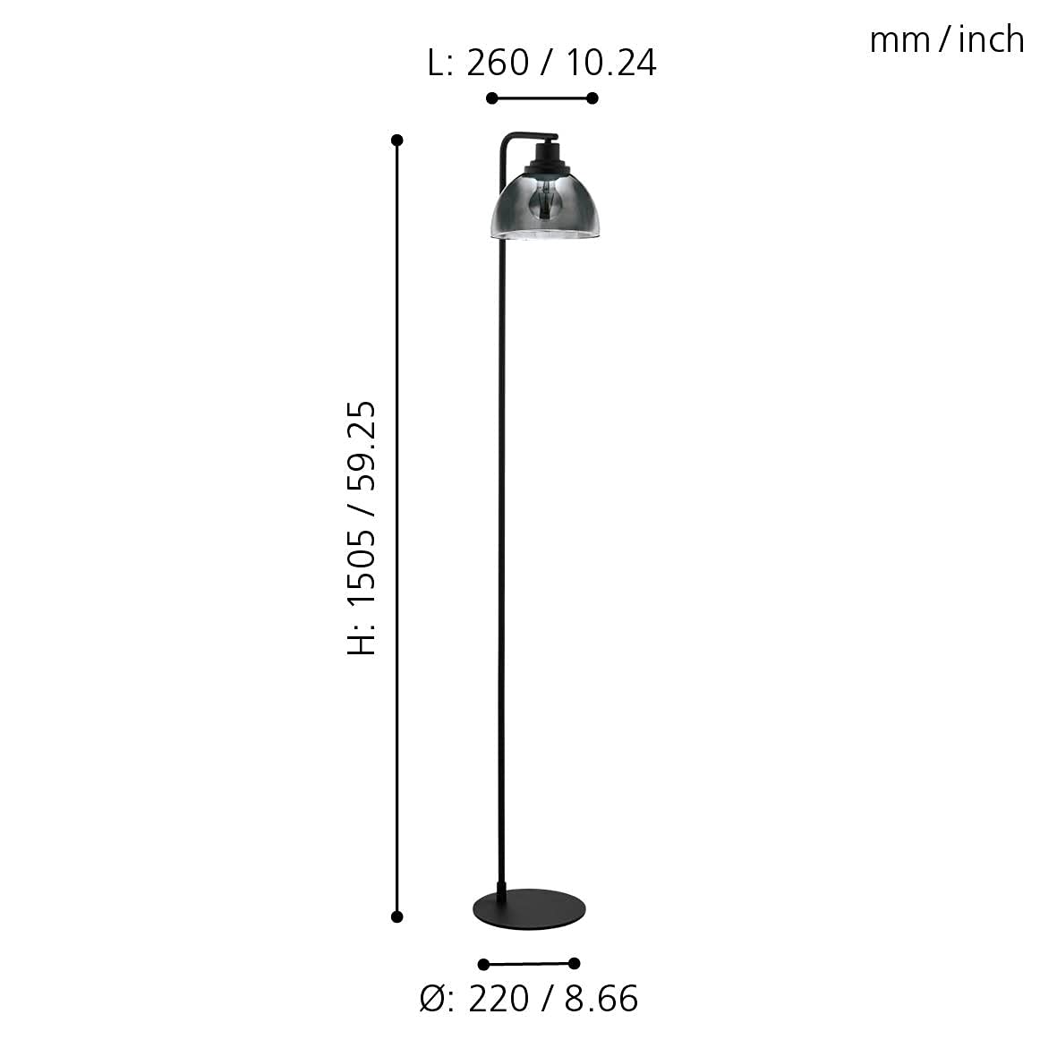EGLO lampa podłogowa Beleser, elegancka lampka z metalu w kolorze czarnym i z przydymionego szkła w kolorze czarno-transparentnym, oświetlenie do salonu z włącznikiem nożnym, E27