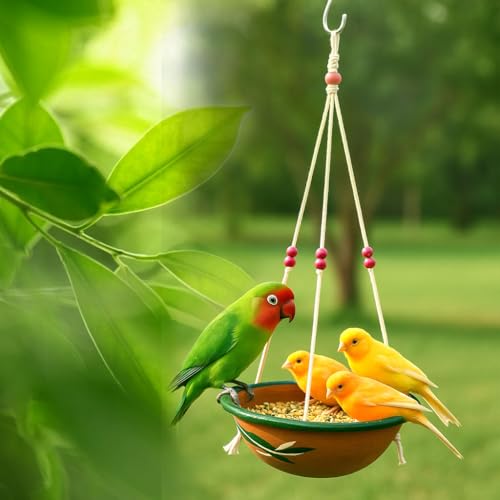 Image of JAINSONS PET PRODUCTS Hanging Outdoor Bird Feeder | Earthenware Bird Feeding /Watering Bowl for Birds Pack of 2