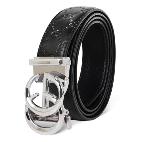 Image of Aurolran Men&Womens Leather Dress Belt Business Automatic Buckle Belt Color-Black Silver Gold