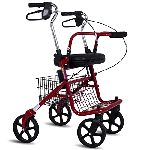 Gehrahmen Faltbarer Rollator-Walker für Senioren, Mobilitäts-Gehhilfe für ältere Menschen (Sitz, Armlehne und Rückenlehne) mit rollender Mobilitäts-Gehhilfe (Color : Red, Size : 43x62x85cm) Cover