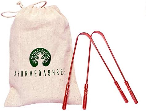 AYURVEDASHREE Copper Tongue Cleaners with Comfort Grip - Premium Grade - Pure Copper - 2 Tongue Scraper with 1 Travel & Storage Bag