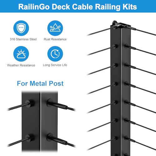 Image of 10 Pack 1 /8 inch Cable Railing Terminal Ends, 316 Stainless Steel Cable Railing Anchor Terminal for Metal Post, Invisible Cable Railing Kits, Black Cable Railing Kit for Corner Post, RG03