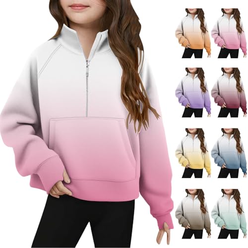 Girls Half Zip Gradient Sweatshirt Stand Collar Loose Long Sleeve Pullover T-Shirts Casual Tee Tops for Kids 5-14 Years2