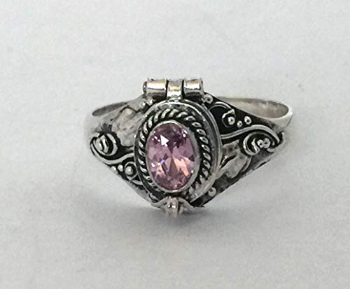 Poison Ring Bali Sterling Silver Locket Ring Pink Quartz for October Birthstone AR04
