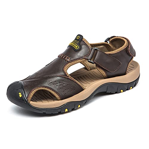 Image of Sandals for Men Leather Hiking Sandals Athletic Walking Sports Fisherman Beach Shoes Closed Toe Water Sandals