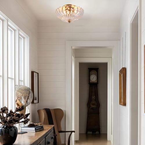 Esther Life Semi Flush Mount Ceiling Light, Scalloped Clear Glass Close To Ceiling Light Fixtures With 2 Lights thumb #5