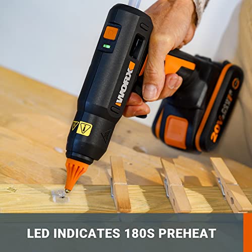 WORX WX045.9 Akku-Heißklebepistole 20V, 60W, MAX 200℃, Anti-Tropf, ideal für Heimwerker, Möbelmontage, Hausreparatur, mit 10*Klebesticks, ohne Akku & Ladegerät, PowerShare kompatibel