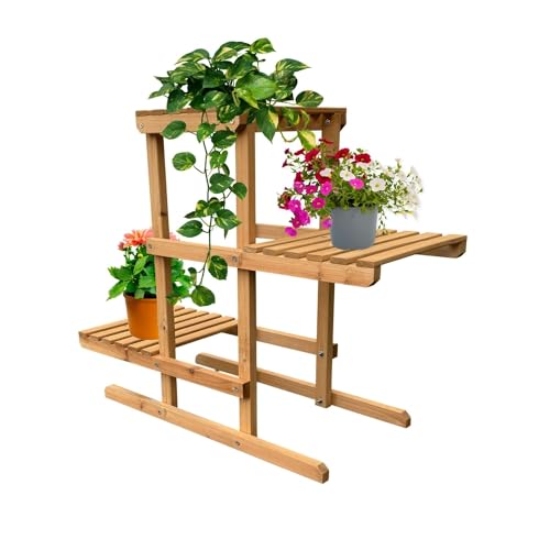 Coemo Pflanzenregal Perry Holz Blumenregal 3 Etagen Blumentreppe für Garten Balkon Terrasse oder Innenräume Blumenständer mehrstöckige Pflanzentreppe LxBxH 76x36x60 cm
