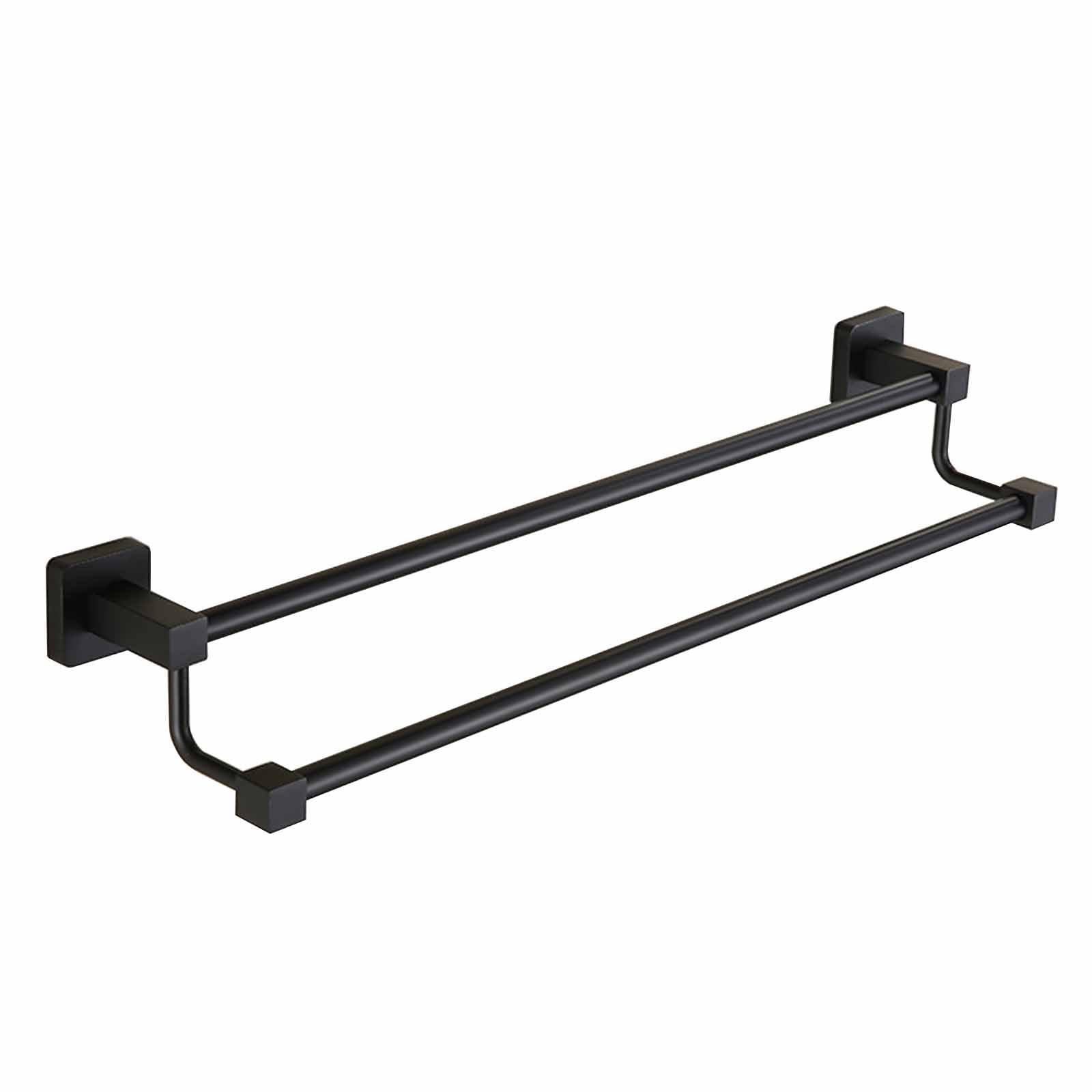 Porte-serviettes double 70cm noir suspendu en inox antirouille pour grand drap de bain mural