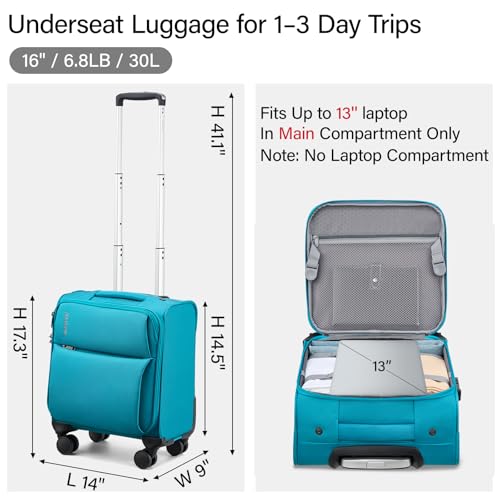 Image of Hanke Underseat Carry On Luggage with Wheels, Small Suitcase, Rolling Bag