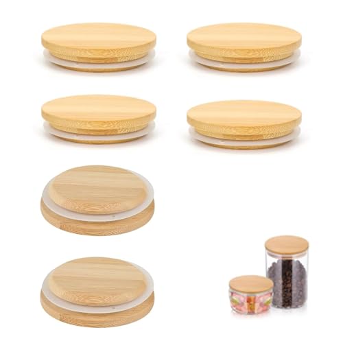 GIONAR 6Pcs Bamboo Lids for Gu Pot, 80 mm Gu Pot Lids Bamboo, Gu Cheesecake Jars with Silicone Sealing, Reusable Airtight Glass Storage Can